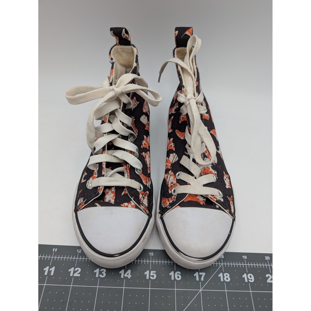 Hot Topic‎ Womens High Top Sneakers Size 6 Corgi Dog Print Canvas Black Orange